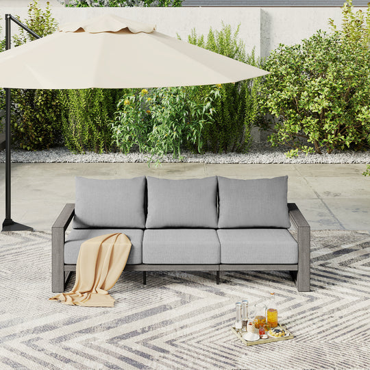 HAPPATIO Aluminum Patio Furniture Set, Oversized Outdoor Sofa with Deep Seating and Wide Armrest, Hand-brushed Aluminum Frame with 6" Cushion