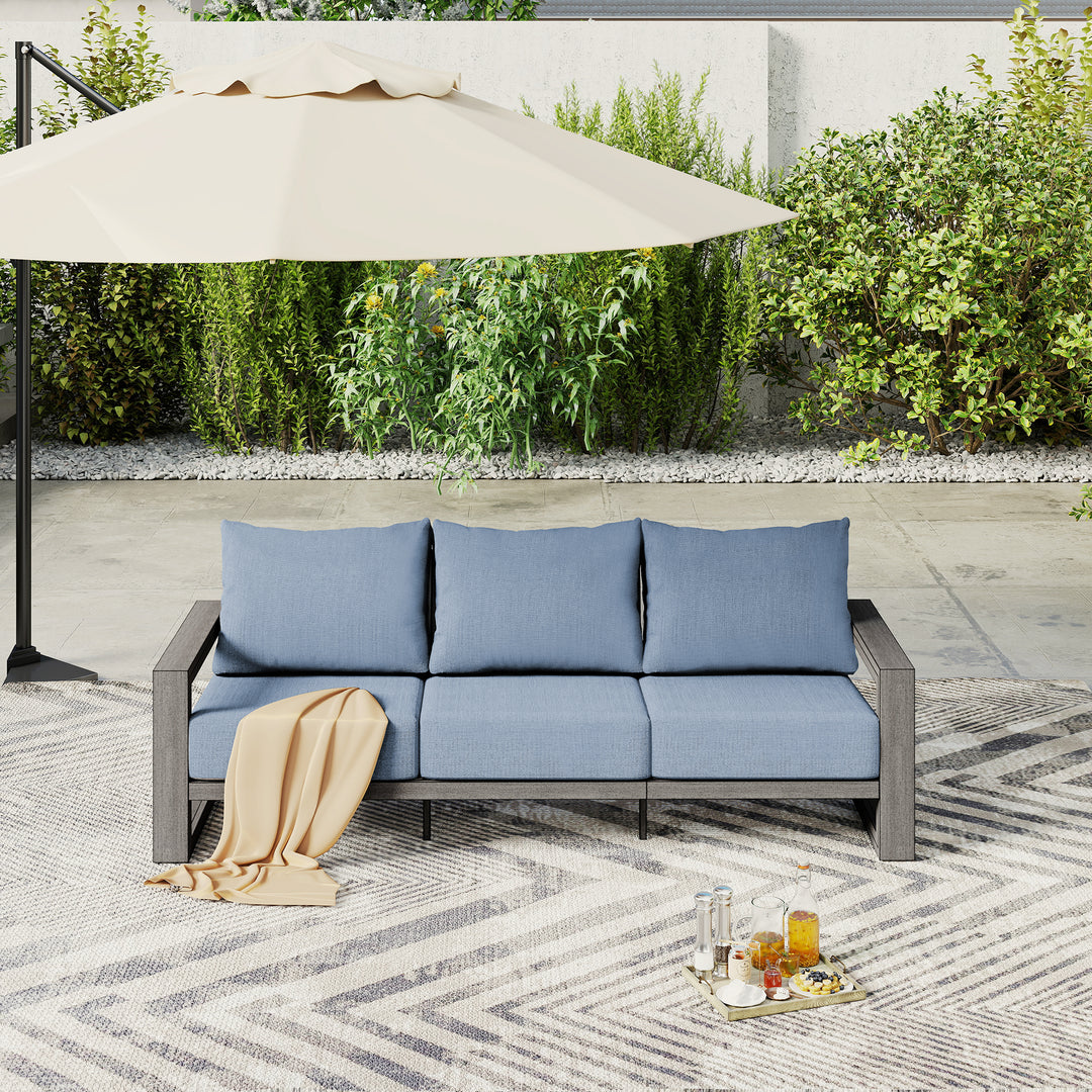 HAPPATIO Aluminum Patio Furniture Set, Oversized Outdoor Sofa with Deep Seating and Wide Armrest, Hand-brushed Aluminum Frame with 6" Cushion