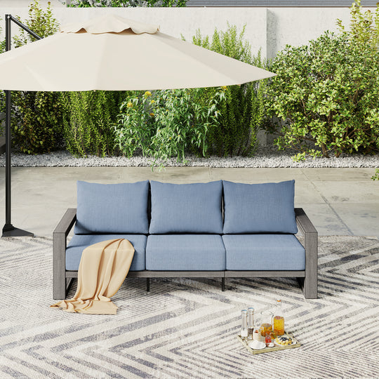 HAPPATIO Aluminum Patio Furniture Set, Oversized Outdoor Sofa with Deep Seating and Wide Armrest, Hand-brushed Aluminum Frame with 6" Cushion