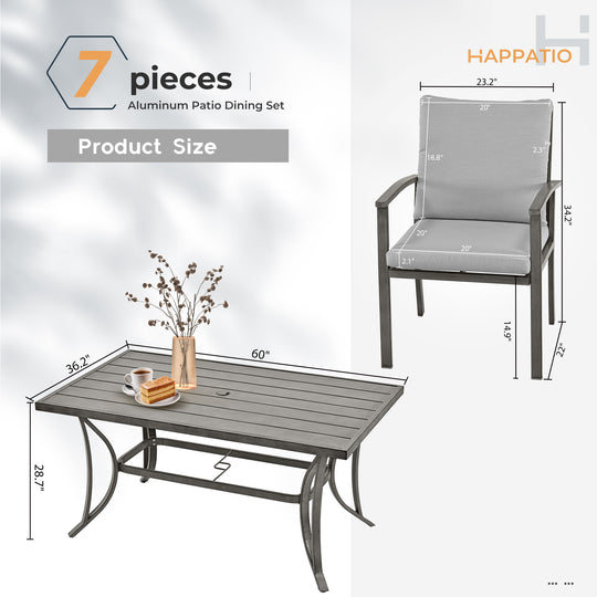 HAPPATIO Patio Outdoor Dining Set - All Aluminum Patio Table and Chairs Set with Cushions, Patio Dining Set for Lawn, Garden