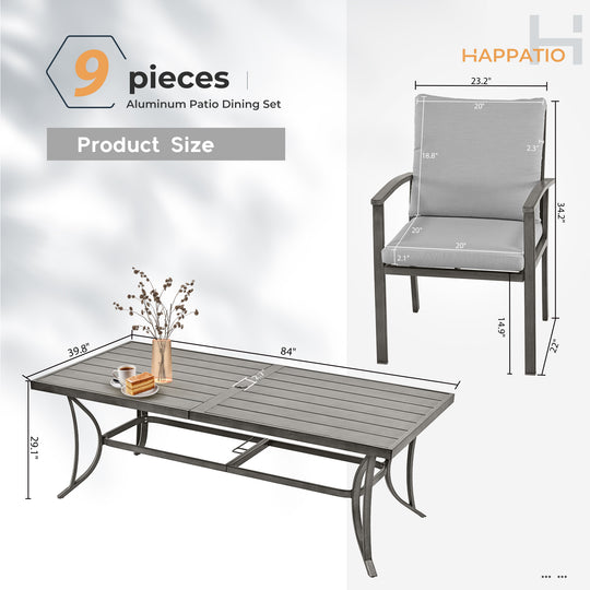 HAPPATIO Patio Outdoor Dining Set - All Aluminum Patio Table and Chairs Set with Cushions, Patio Dining Set for Lawn, Garden