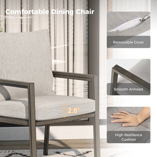 HAPPATIO Patio Dining Set, Outdoor Aluminum Dining Furniture Set, Cushioned Dining Chairs and Table for Deck Yard Poolside, Rust-Proof, Weather-Resistant, Easy Assembly