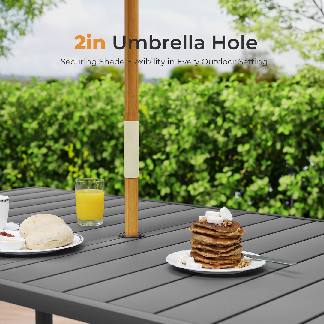 HAPPATIO Outdoor Patio Dining Set, Quick Dry Textilene Dining Chairs and Dining Table with Umbrella Hole, Stackable Textilene Chairs for Garden, Patio and Poolside Backyard