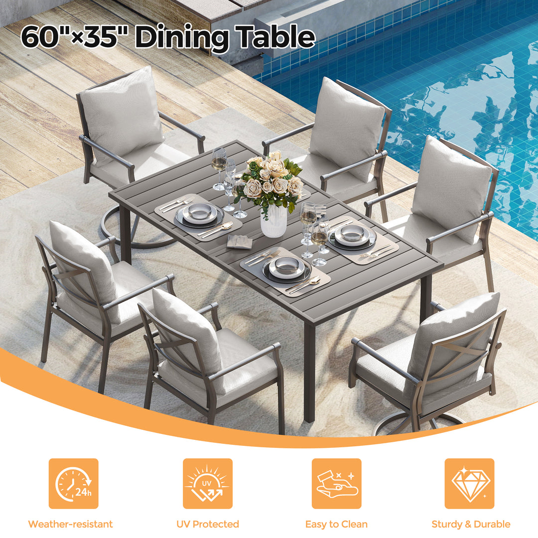 HAPPATIO Patio Dining Set, Metal Outdoor Table and Chairs  Ser, Powder-Coated Metal Chairs with Thickened Cushions, Rectangular Table with Umbrella Hole for Deck Backyard Lawn