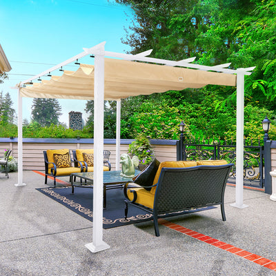 Pergola Retractable Pergola Canopy with White Frame for Backyards, Gardens, Patios, Outdoor Pergola with Sun and Rain-Proof Canopy