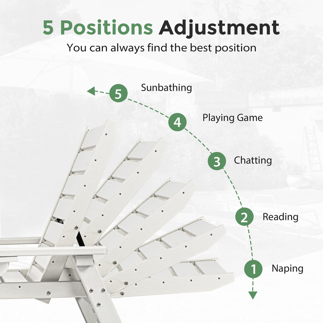 HAPPATIO Outdoor Lounge Chair, HDPE Chaise Lounge 5-Level Adjustable Backrest, Pool Lounge Chair with Wheels and Cup Holder, Waterproof Pool Plastic Recliner Chair for Patio Beach Poolside