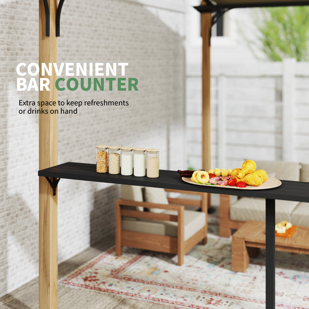 HAPPATIO 10' x 13' Arched Top Outdoor Pergola, Aluminum Frame with Storage Shelf, Wood-Like Frame Patio Pergola Shade for Patio, Backyard, Garden, Poolside, Beige