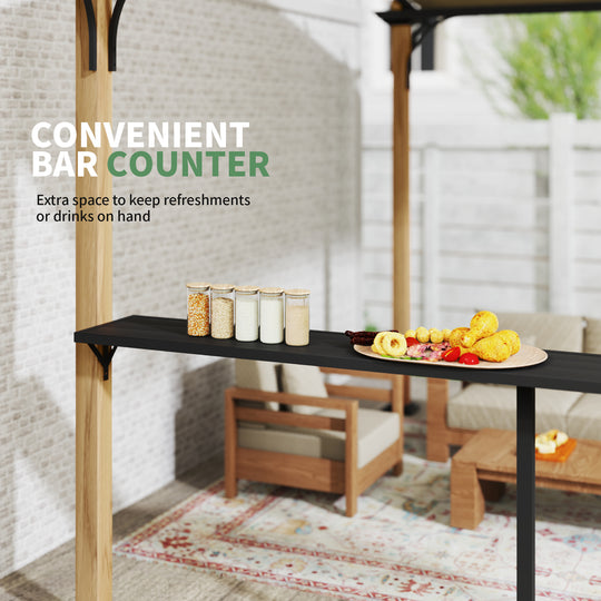 HAPPATIO 10' x 13' Arched Top Outdoor Pergola, Aluminum Frame with Storage Shelf, Wood-Like Frame Patio Pergola Shade for Patio, Backyard, Garden, Poolside, Beige