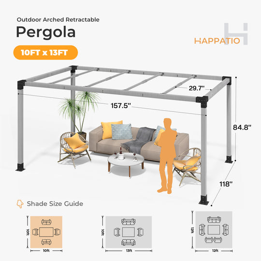 HAPPATIO 10' X 13' Outdoor Pergola Pretreated Wood Pergola for Deck, Backyard, Patio, Wooden Frame with Pergola Brackets and Expansion Screws