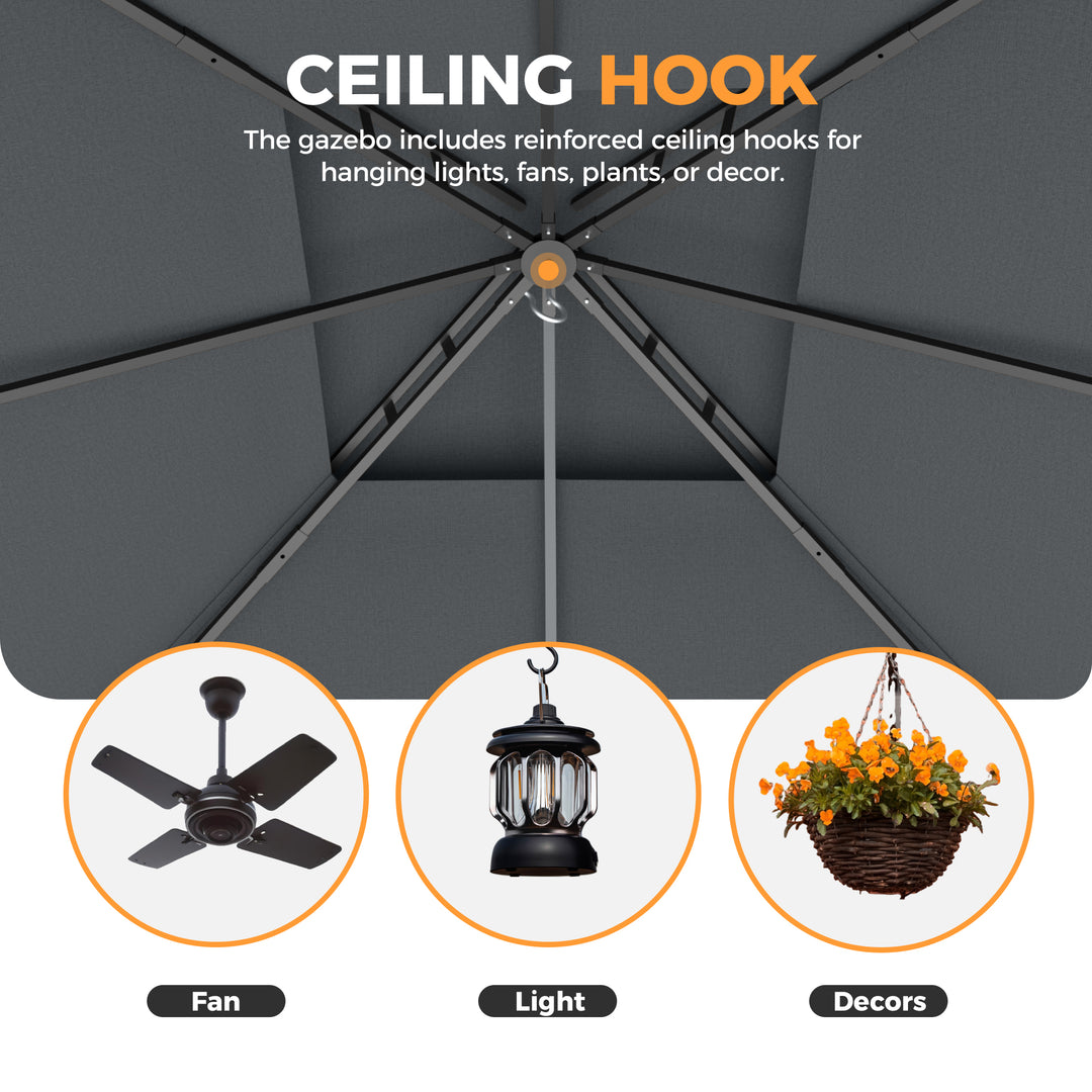 HAPPATIO Patio Gazebo, Ventilated Double Roof & Mosquito Netting, Outdoor Gazebo with Metal Frame, Soft Top Canopy for Backyard, Deck, Poolside