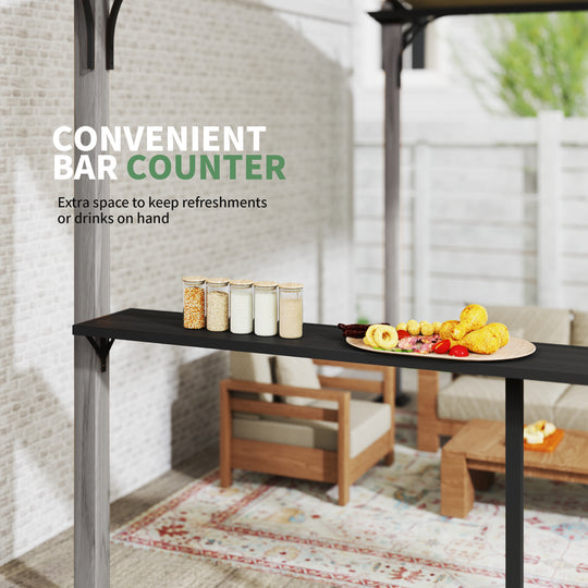 HAPPATIO 10' x 13' Arched Top Outdoor Pergola, Aluminum Frame with Storage Shelf, Wood-Like Frame Patio Pergola Shade for Patio, Backyard, Garden, Poolside, Beige