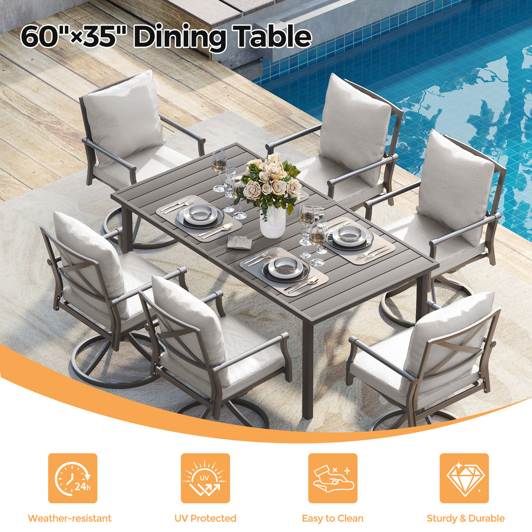 HAPPATIO Patio Dining Set, Metal Outdoor Table and Chairs  Ser, Powder-Coated Metal Chairs with Thickened Cushions, Rectangular Table with Umbrella Hole for Deck Backyard Lawn