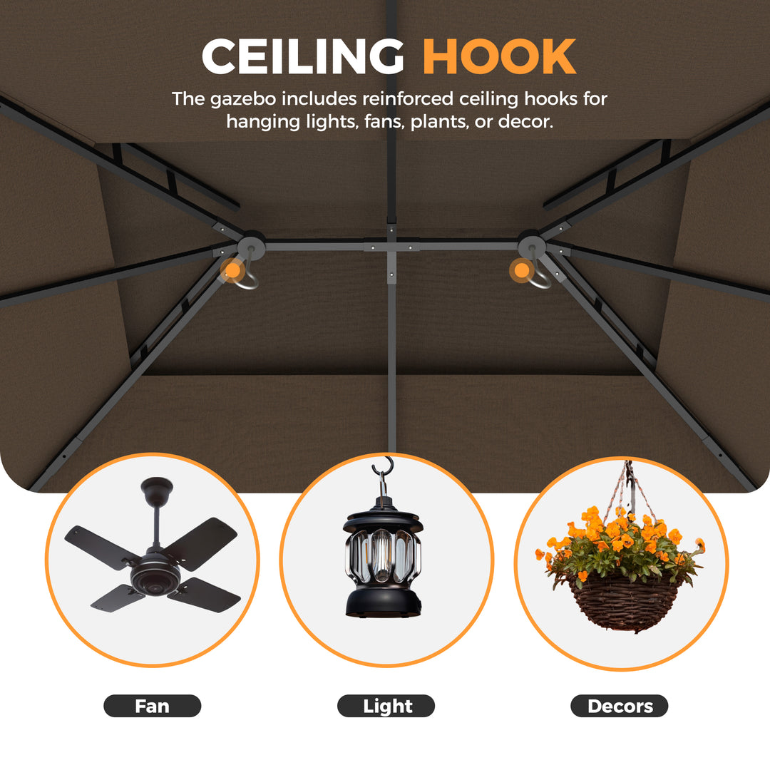 HAPPATIO Patio Gazebo, Ventilated Double Roof & Mosquito Netting, Outdoor Gazebo with Metal Frame, Soft Top Canopy for Backyard, Deck, Poolside