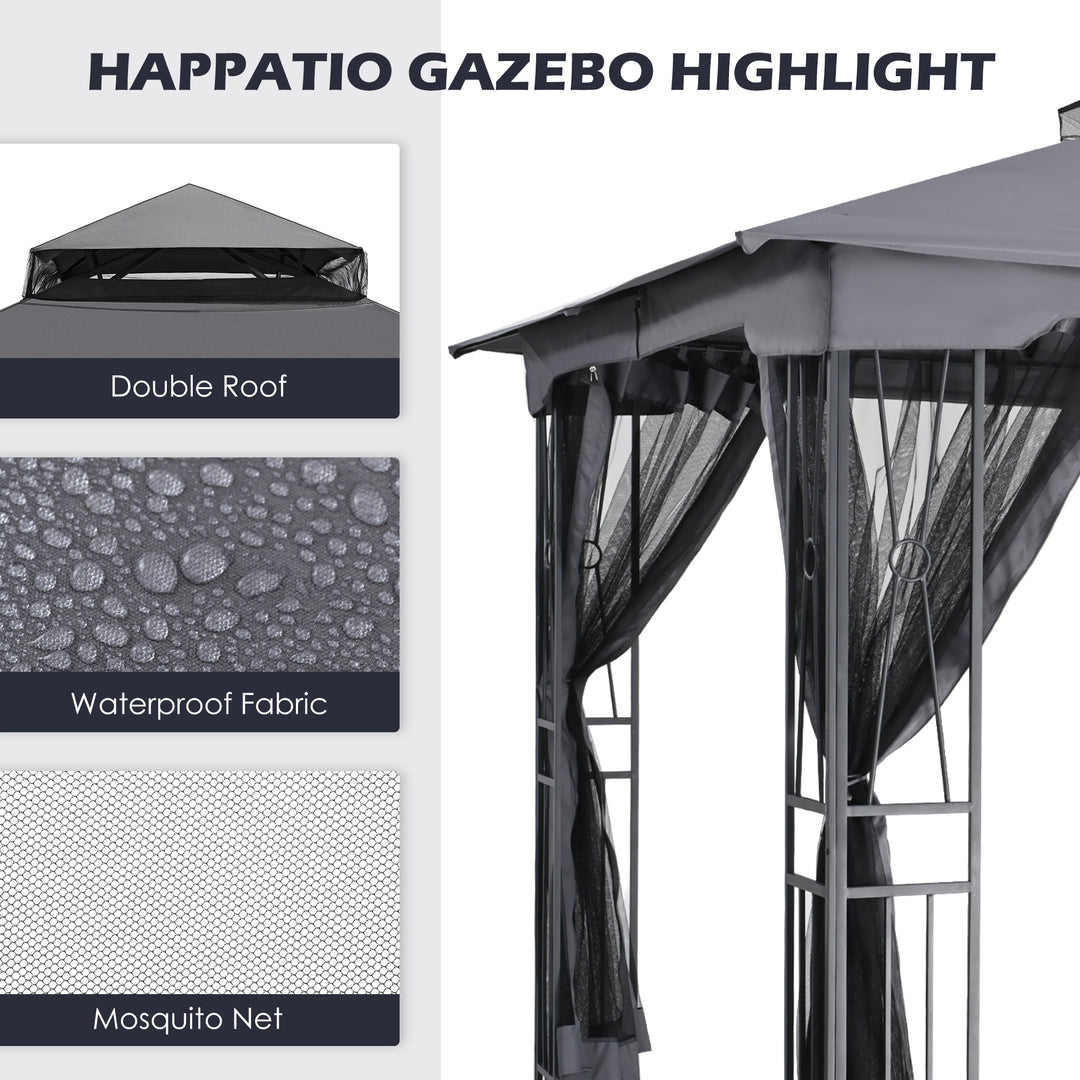 HAPPATIO 10' X 12' Patio Gazebo with Ventilation Double Roof，Outdoor Soft Top Gazebo with Mosquito Netting for Lawn, Garden