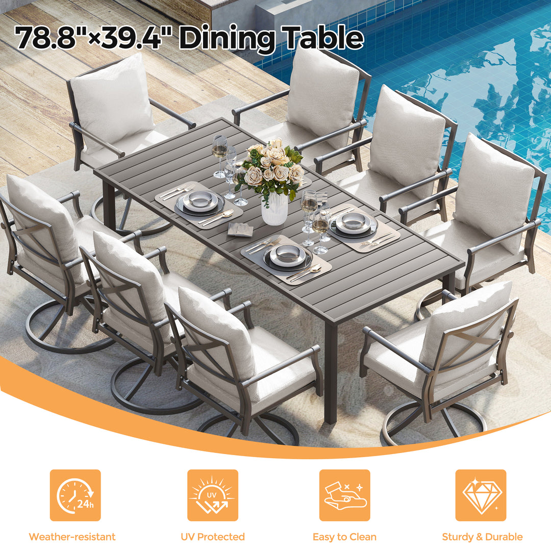 HAPPATIO Patio Dining Set, Metal Outdoor Table and Chairs  Ser, Powder-Coated Metal Chairs with Thickened Cushions, Rectangular Table with Umbrella Hole for Deck Backyard Lawn