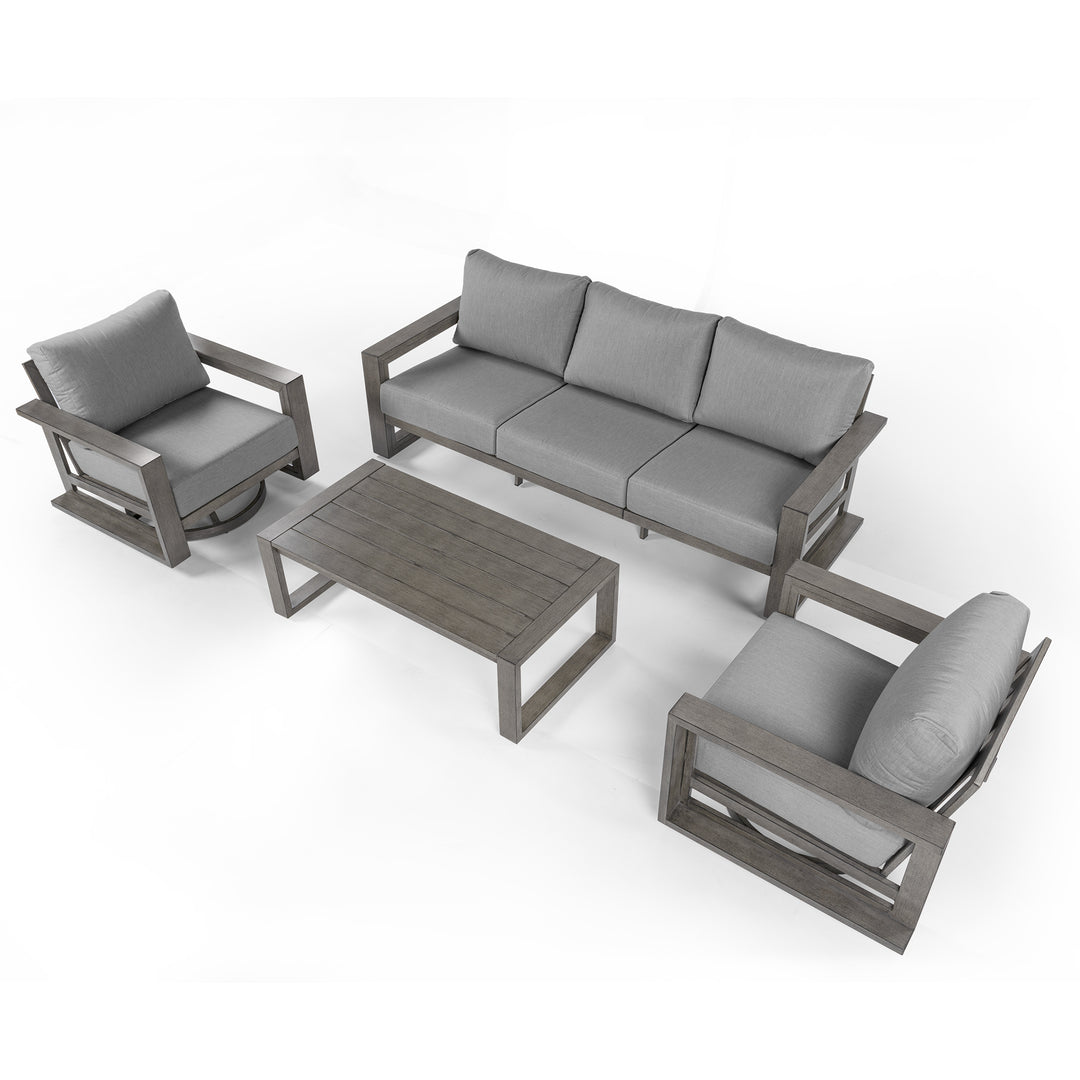 HAPPATIO Aluminum Patio Furniture Set, 4-Piece Oversized Outdoor Conversation Set with Deep Seating and Wide Armrest, Armchairs with 6" Cushion