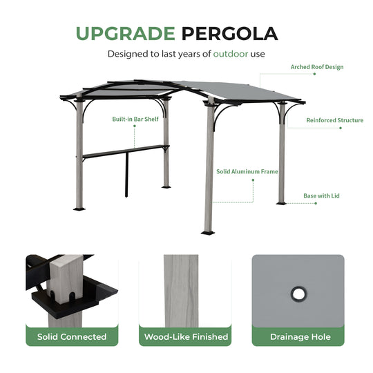 HAPPATIO 10' x 13' Arched Top Outdoor Pergola, Aluminum Frame with Storage Shelf, Wood-Like Frame Patio Pergola Shade for Patio, Backyard, Garden, Poolside, Beige