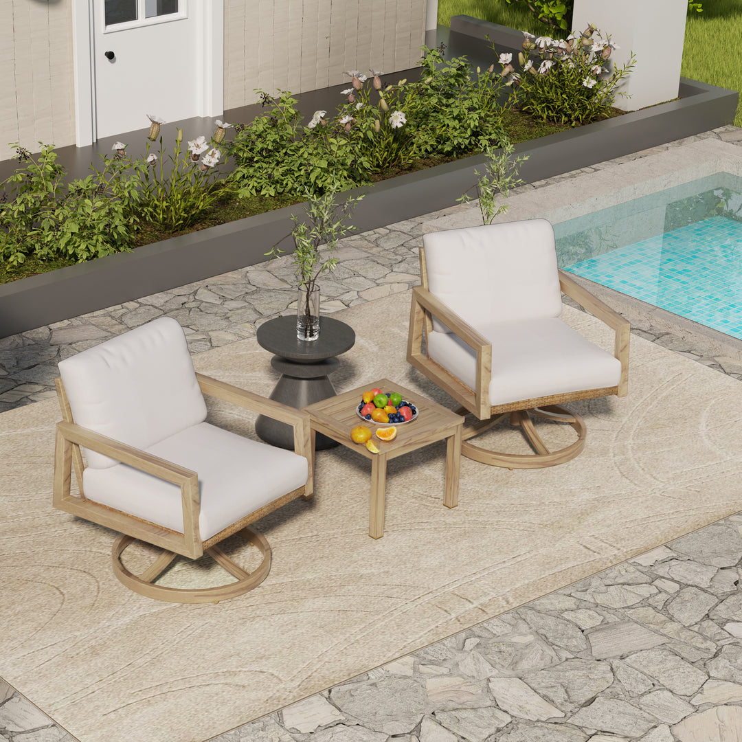 HAPPATIO 3-Piece Outdoor Patio Bistro Set - 2 Aluminum Chairs with Wicker Backrest and Woodgrain-Textured Side Table, Rustic Outdoor Conversation Set with Cushions for Garden, Balcony, Deck, Porch