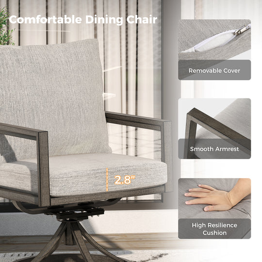 HAPPATIO Patio Dining Set, Outdoor Aluminum Dining Furniture Set, Cushioned Dining Chairs and Table for Deck Yard Poolside, Rust-Proof, Weather-Resistant, Easy Assembly