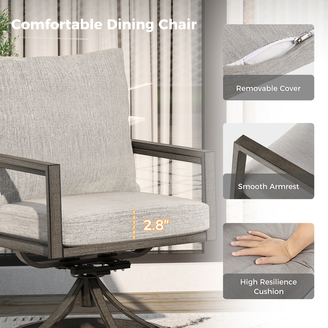 HAPPATIO Patio Dining Set, Outdoor Aluminum Dining Furniture Set, Cushioned Dining Chairs and Table for Deck Yard Poolside, Rust-Proof, Weather-Resistant, Easy Assembly