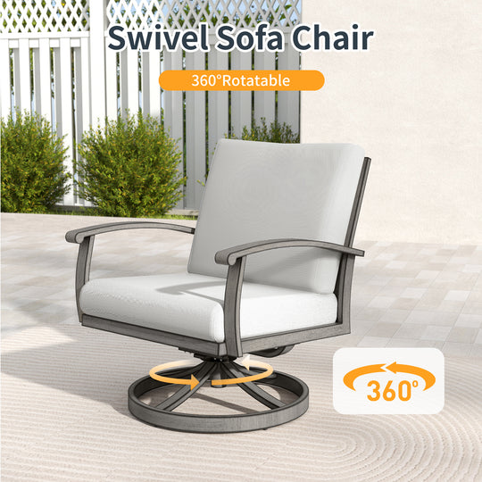 Outdoor Patio Swivel Sofa Chairs Set of 2, Aluminum Rocking Swivel Chairs with Thicken Removable Cushions, Waterproof and Easy Maintenance for Deck, Lawn, Outside