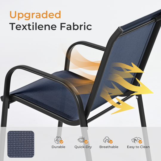 HAPPATIO Outdoor Patio Dining Set, Quick Dry Textilene Dining Chairs and Dining Table with Umbrella Hole, Stackable Textilene Chairs for Garden, Patio and Poolside Backyard