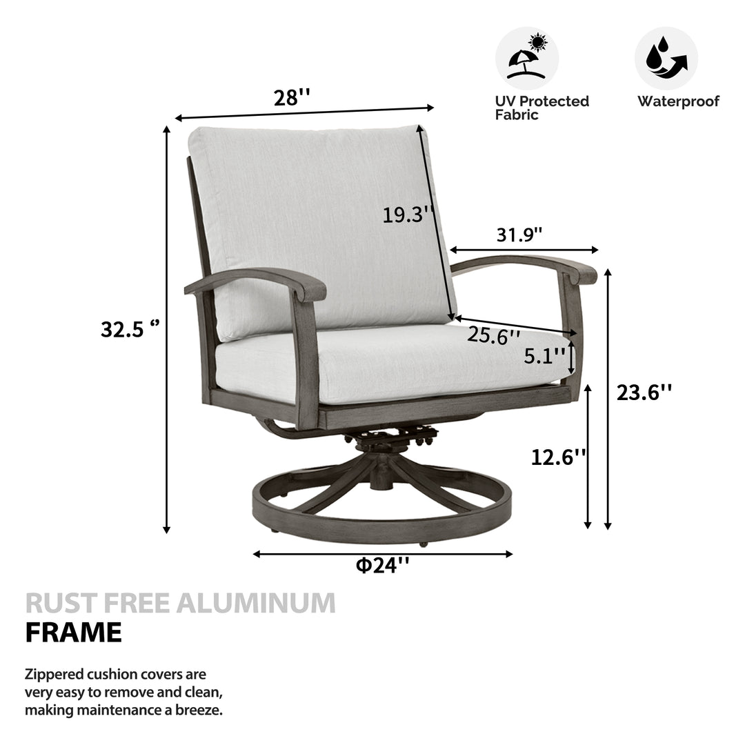 Outdoor Patio Swivel Sofa Chairs Set of 2, Aluminum Rocking Swivel Chairs with Thicken Removable Cushions, Waterproof and Easy Maintenance for Deck, Lawn, Outside