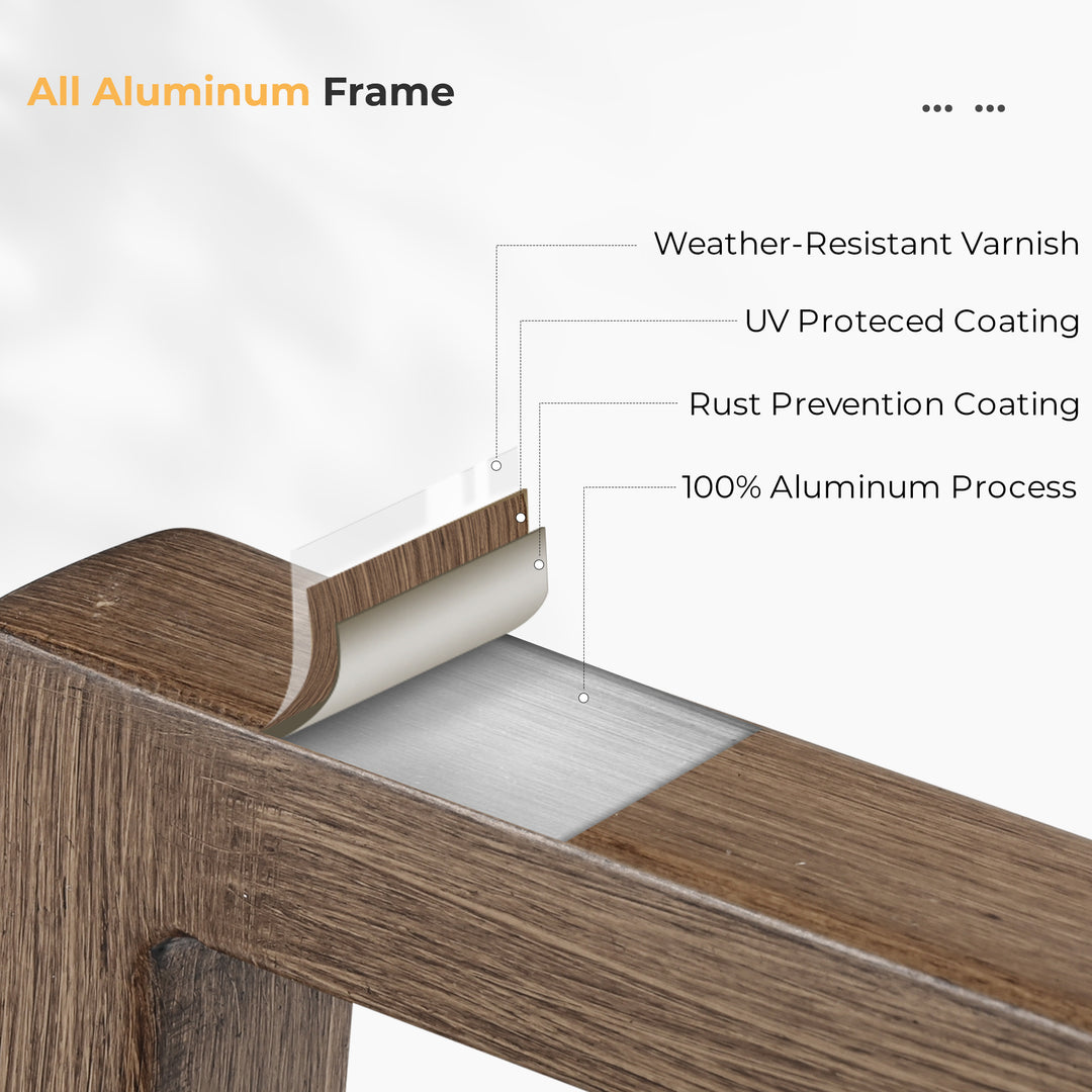 HAPPATIO Outdoor Dining Set,  Aluminum Patio Dining Set with Wood-Like Hand-Painted Finish, Dining Chairs with Waterproof Cushions, Easy Assembly for Backyard, Garden, Porch