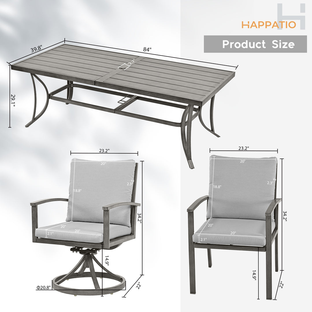 HAPPATIO Patio Outdoor Dining Set - All Aluminum Patio Table and Chairs Set with Cushions, Patio Dining Set for Lawn, Garden