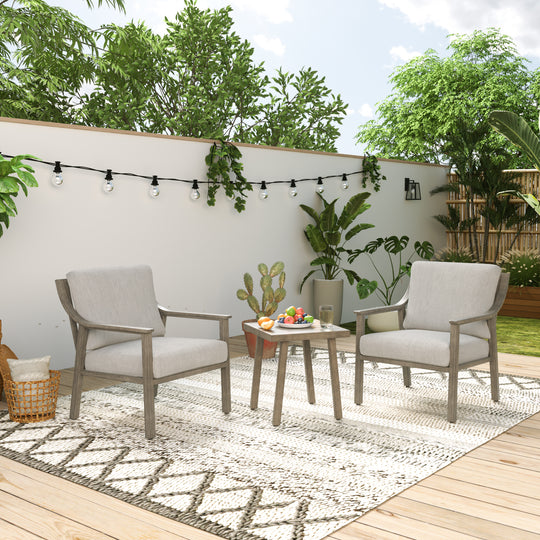 HAPPATIO 3-Piece Patio Bistro Set, All-Weather Aluminum Outdoor Conversation Set Includes 1 Side Table and 2 Cushioned Armchairs for Porch, Deck, or Garden