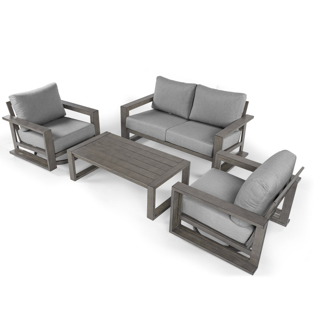 HAPPATIO Aluminum Patio Furniture Set, 4-Piece Oversized Outdoor Conversation Set with Deep Seating and Wide Armrest, Armchairs with 6" Cushion