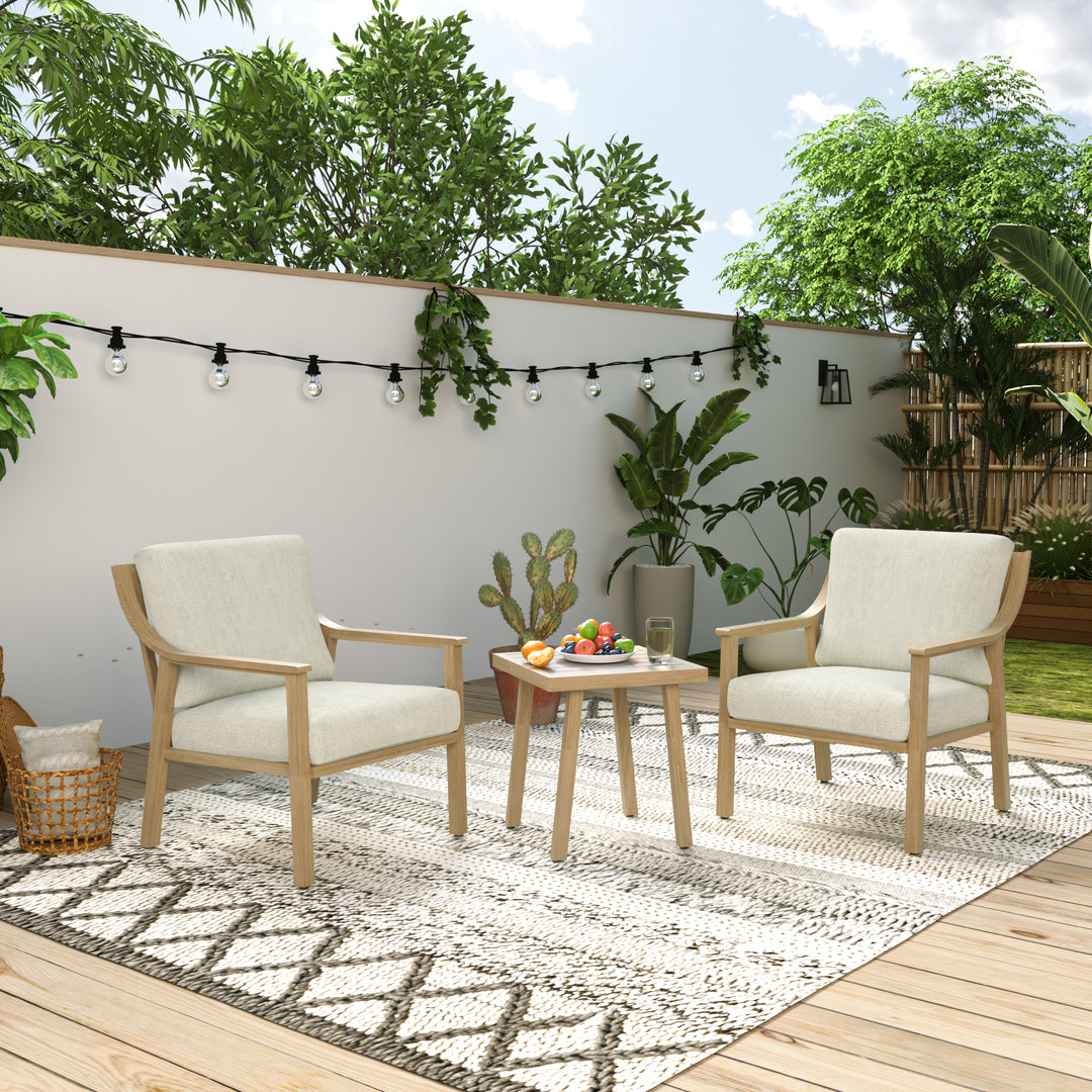 HAPPATIO 3-Piece Patio Bistro Set, All-Weather Aluminum Outdoor Conversation Set Includes 1 Side Table and 2 Cushioned Armchairs for Porch, Deck, or Garden