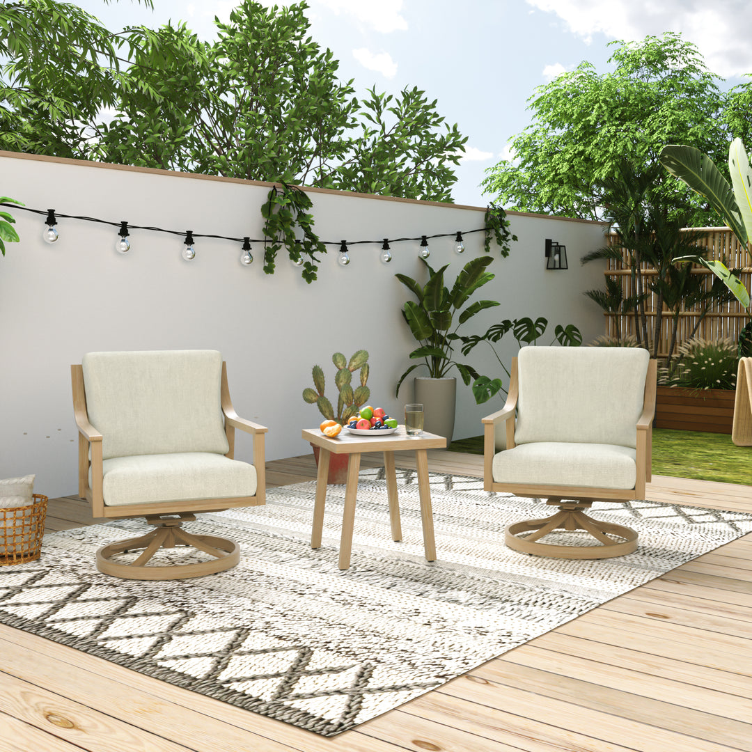 HAPPATIO 3-Piece Patio Bistro Set, All-Weather Aluminum Outdoor Conversation Set Includes 1 Side Table and 2 Cushioned Armchairs for Porch, Deck, or Garden