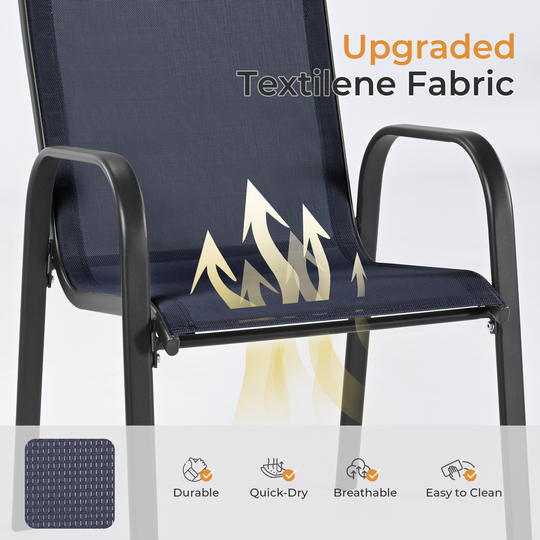 HAPPATIO Outdoor Patio Dining Set, Quick Dry Textilene Dining Chairs and Dining Table with Umbrella Hole, Stackable Textilene Chairs for Garden, Patio and Poolside Backyard