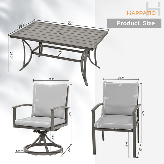 HAPPATIO Patio Outdoor Dining Set - All Aluminum Patio Table and Chairs Set with Cushions, Patio Dining Set for Lawn, Garden