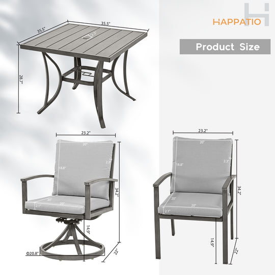 HAPPATIO Patio Outdoor Dining Set - All Aluminum Patio Table and Chairs Set with Cushions, Patio Dining Set for Lawn, Garden