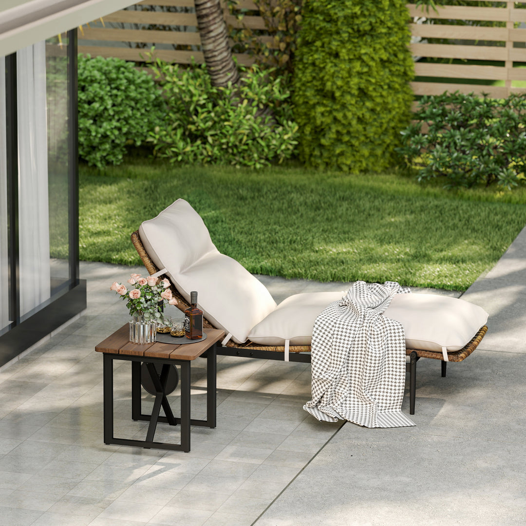 HAPPATIO Patio Chaise Lounge Set, Wicker Outdoor Lounge Chairs and Wood Side Table with Aluminum Frame,Thick Removable Cushion, All-Weather Outdoor Reclining Chair with Wheels,for Pool Deck Porch