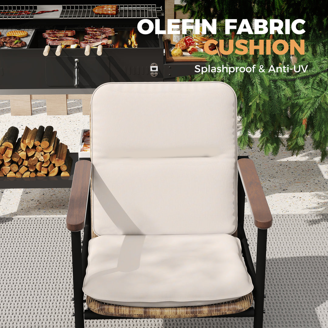 HAPPATIO 9 Piece Patio Dining Set Outdoor, 8 Wicker Chairs with Aluminum Frame and Olefin Cushions, Large Wooden Dining Table with Umbrella Hole,Patio Table and Chairs for Backyard Garden Porch