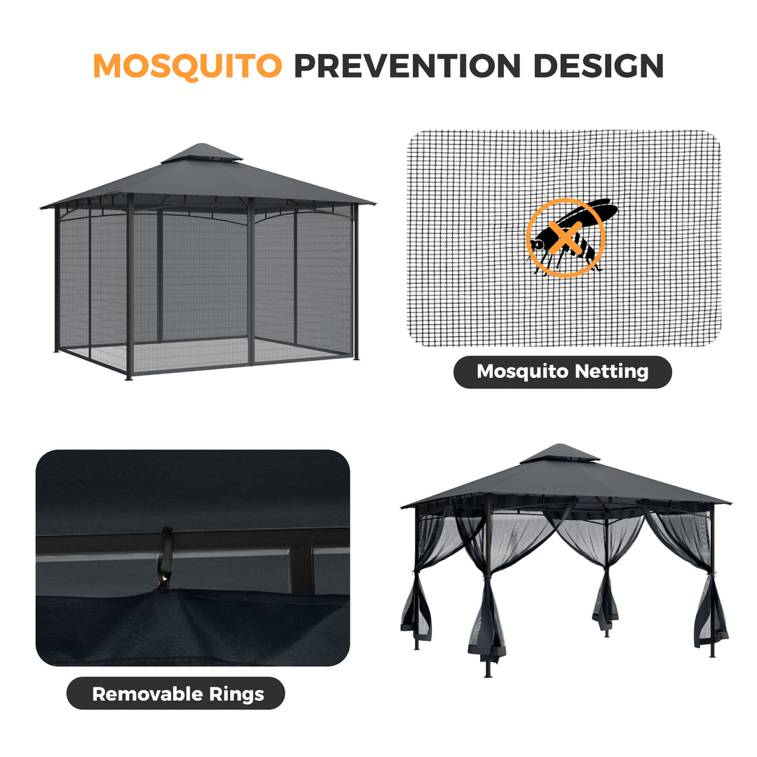 HAPPATIO Patio Gazebo, Ventilated Double Roof & Mosquito Netting, Outdoor Gazebo with Metal Frame, Soft Top Canopy for Backyard, Deck, Poolside