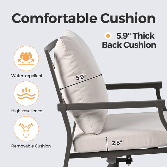 HAPPATIO Patio Dining Set, Metal Outdoor Table and Chairs  Ser, Powder-Coated Metal Chairs with Thickened Cushions, Rectangular Table with Umbrella Hole for Deck Backyard Lawn