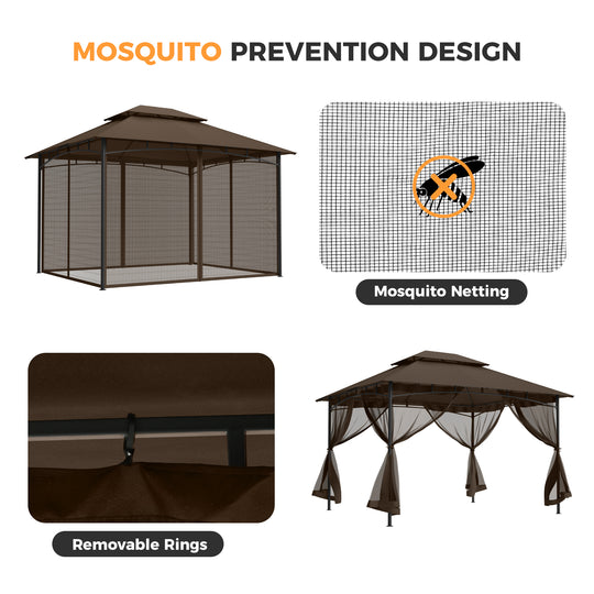 HAPPATIO Patio Gazebo, Ventilated Double Roof & Mosquito Netting, Outdoor Gazebo with Metal Frame, Soft Top Canopy for Backyard, Deck, Poolside