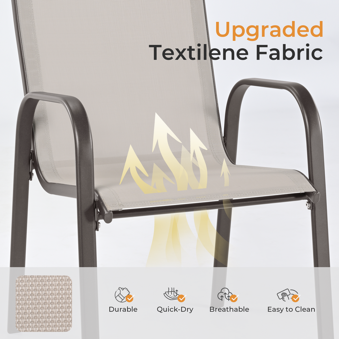 HAPPATIO Outdoor Patio Dining Set, Quick Dry Textilene Dining Chairs and Dining Table with Umbrella Hole, Stackable Textilene Chairs for Garden, Patio and Poolside Backyard