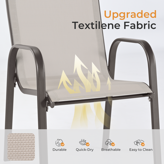 HAPPATIO Outdoor Patio Dining Set, Quick Dry Textilene Dining Chairs and Dining Table with Umbrella Hole, Stackable Textilene Chairs for Garden, Patio and Poolside Backyard