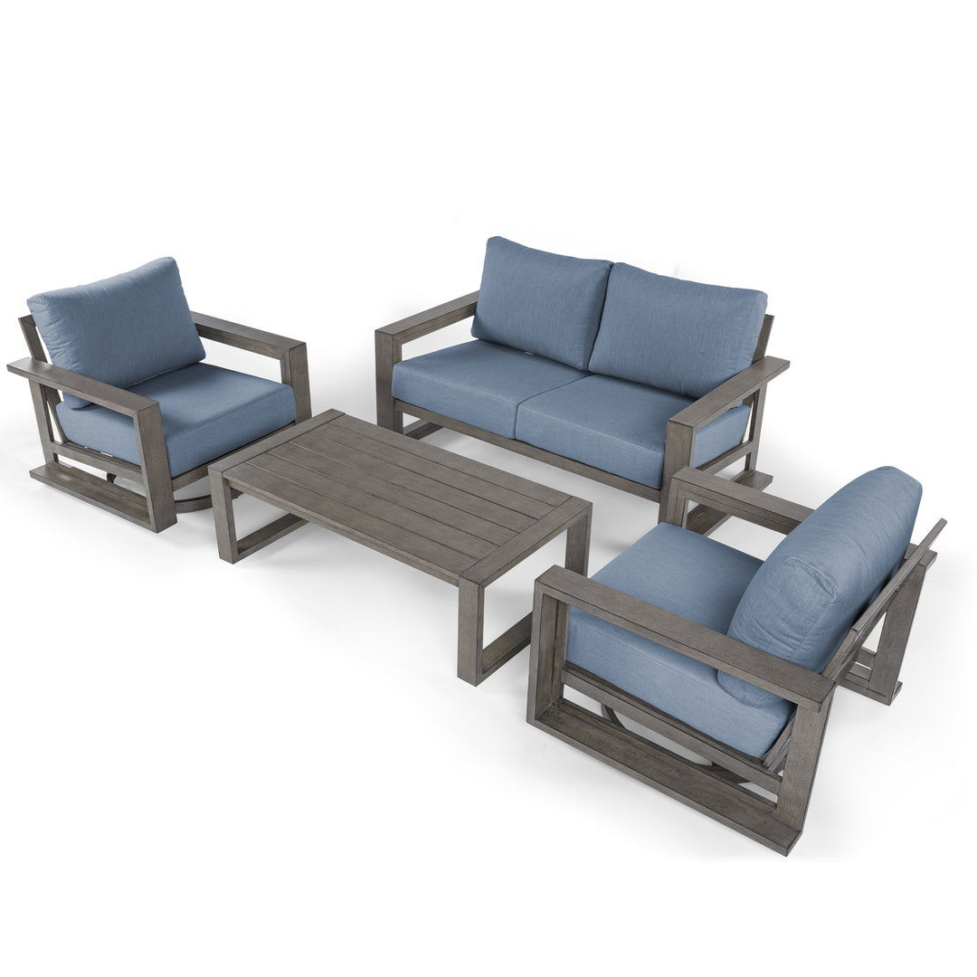 HAPPATIO Aluminum Patio Furniture Set, 4-Piece Oversized Outdoor Conversation Set with Deep Seating and Wide Armrest, Armchairs with 6" Cushion