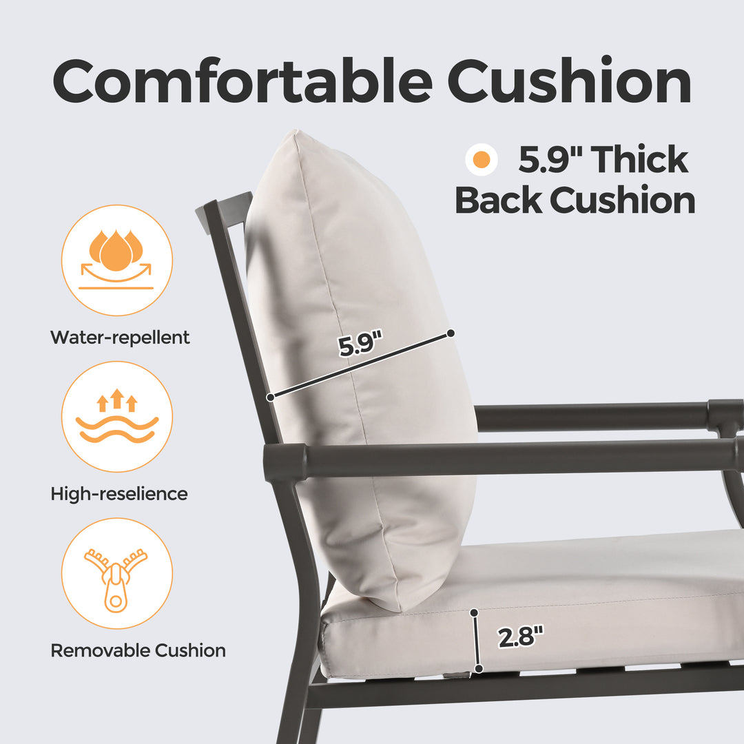 HAPPATIO Patio Dining Set, Metal Outdoor Table and Chairs  Ser, Powder-Coated Metal Chairs with Thickened Cushions, Rectangular Table with Umbrella Hole for Deck Backyard Lawn