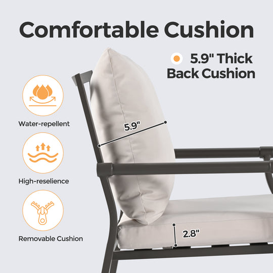 HAPPATIO Patio Dining Set, Metal Outdoor Table and Chairs  Ser, Powder-Coated Metal Chairs with Thickened Cushions, Rectangular Table with Umbrella Hole for Deck Backyard Lawn