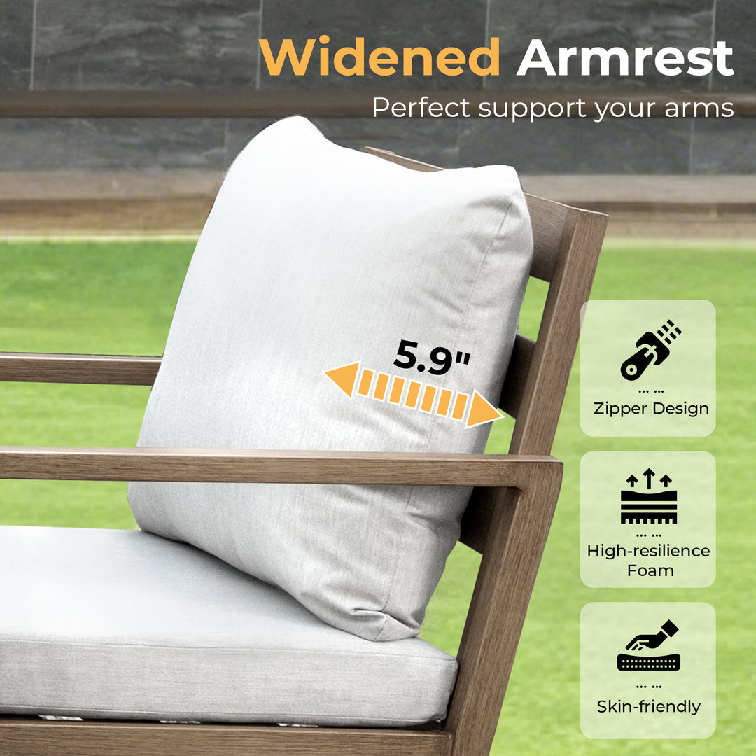 HAPPATIO Outdoor Dining Set,  Aluminum Patio Dining Set with Wood-Like Hand-Painted Finish, Dining Chairs with Waterproof Cushions, Easy Assembly for Backyard, Garden, Porch