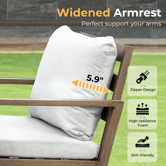 HAPPATIO Outdoor Dining Set,  Aluminum Patio Dining Set with Wood-Like Hand-Painted Finish, Dining Chairs with Waterproof Cushions, Easy Assembly for Backyard, Garden, Porch