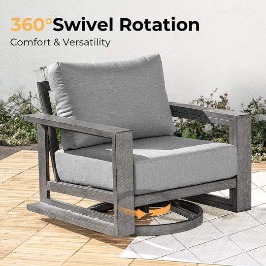 HAPPATIO Aluminum Patio Furniture Set, 4-Piece Oversized Outdoor Conversation Set with Deep Seating and Wide Armrest, Armchairs with 6" Cushion