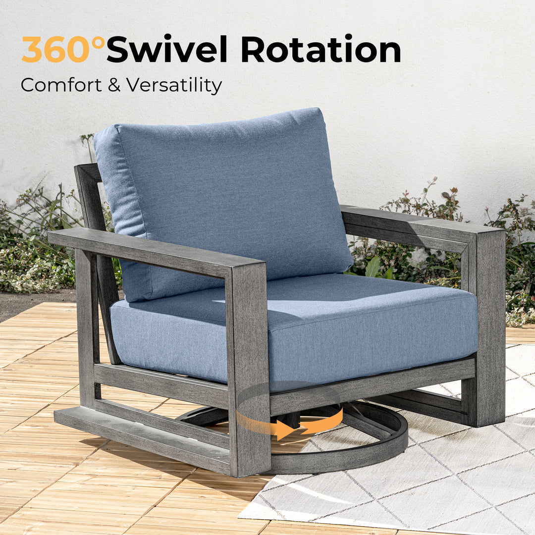 HAPPATIO Aluminum Patio Furniture Set, 4-Piece Oversized Outdoor Conversation Set with Deep Seating and Wide Armrest, Armchairs with 6" Cushion
